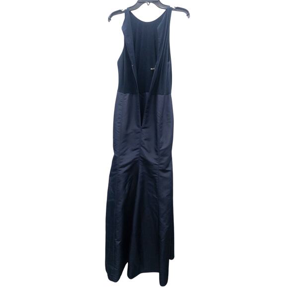 Alfred Sung D737 Jersey Bodice Mikado Trumpet Gown 10 Midnight Blue No Belt - Picture 4 of 6